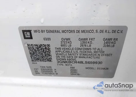 2020 Chevrolet Blazer Fwd 2Lt z USA, uszkodzony, nr VIN 3GNKBCR48LS659930